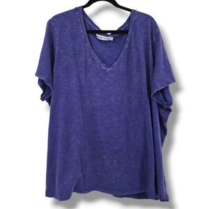 Meri Skye Purple Washed V Neck Short Sleeve T Shirt Top Plus Size 4X Boho